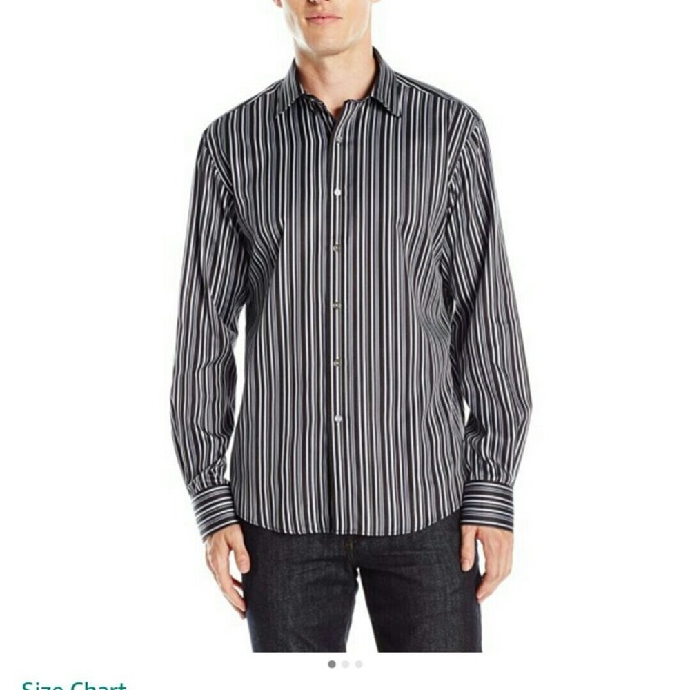 Bugatchi Men's Black and White Striped Shirt
